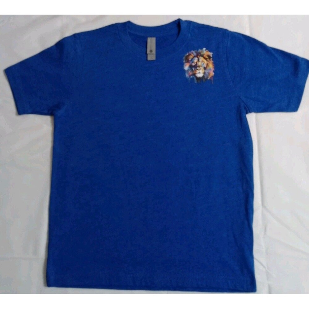 Boy's Blue Funny Graphic SS T-Shirt Tee Sz S (6/7) Lion Graphics Casual School
